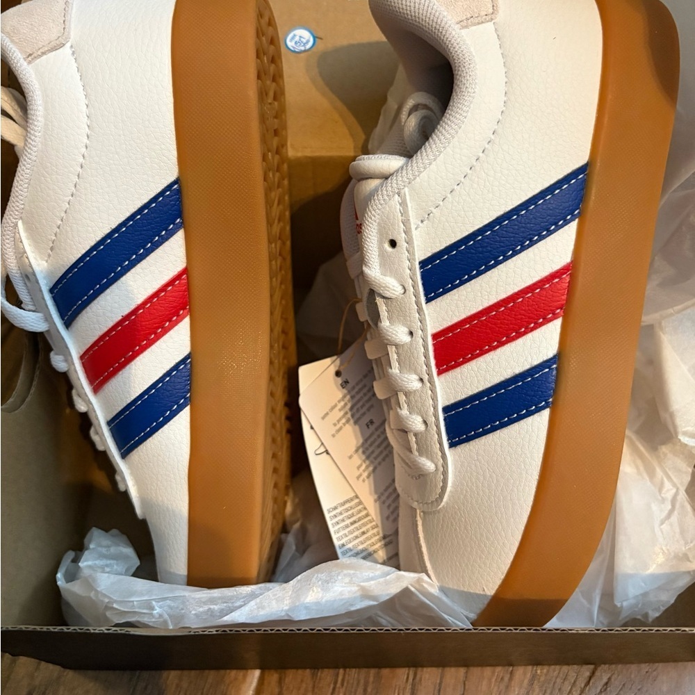 Adidas VL Court 3.0 K White with Red and Blue Accents